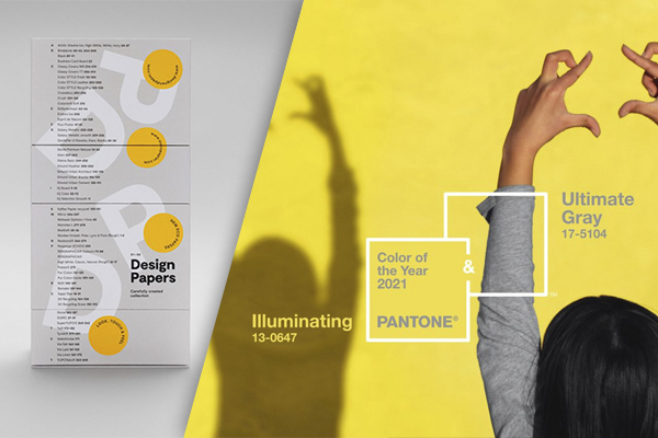 The Design Papers Collection in light grey and bright yellow echo the Pantone Color of the Year 2021 colors