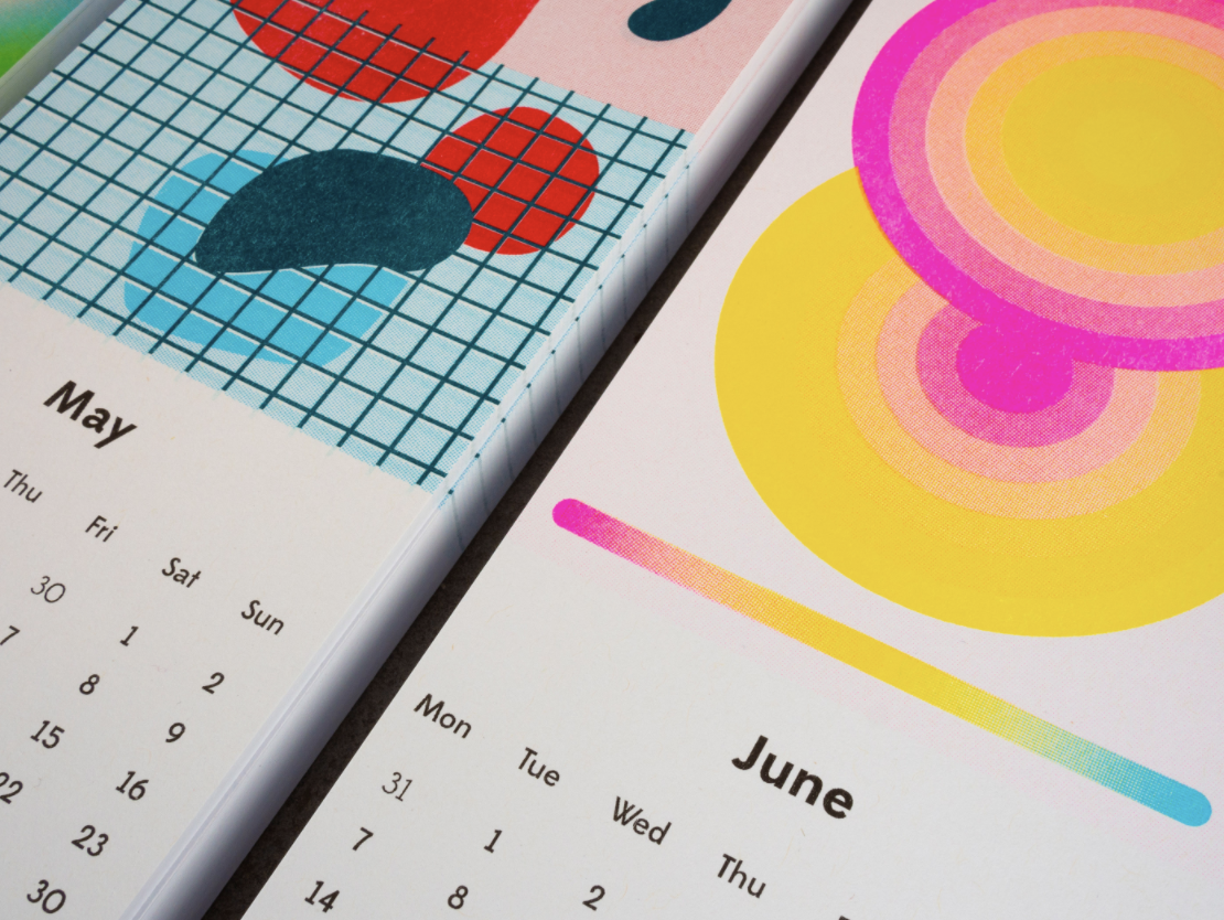 Risograph Wall Calendar by Superkolor in All the Colors of the Rainbow