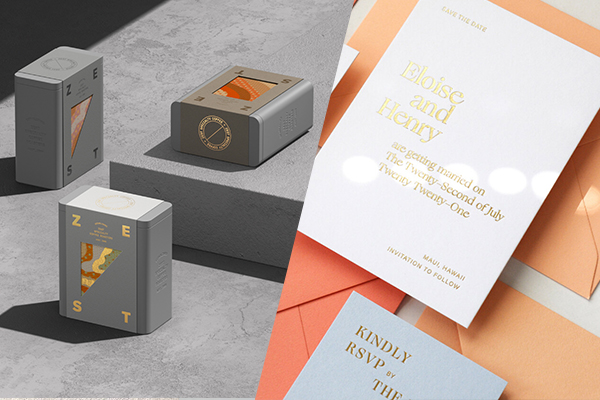 Beautiful examples of gold foil in use, by Pop & Pac Studio and Nicety Studio