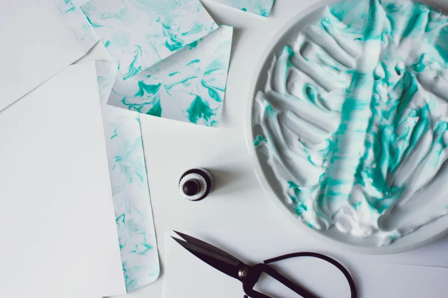 Paper Marbling with shaving cream. Image © Design & Paper